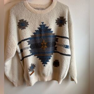 Simply Southern Cream and Blue Aztec print soft Sweater